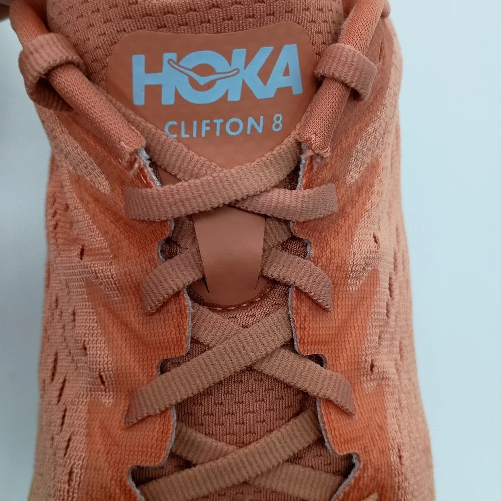 Hoka Clifton 8‎ Wide Womens 10D Running Shoes Orange 1121375 SBSCR